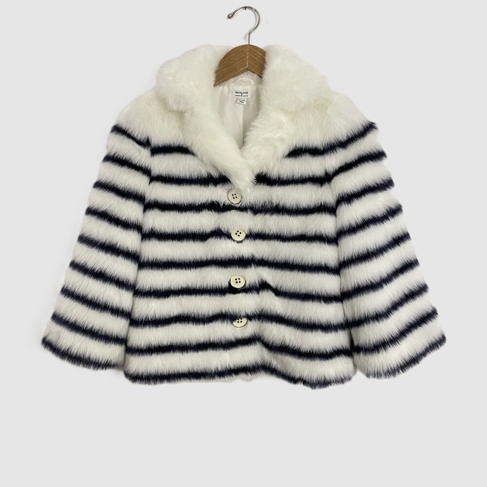 Juno Valentine x Janie and Jack Girl's Faux Fur Navy Stripe Jacket
